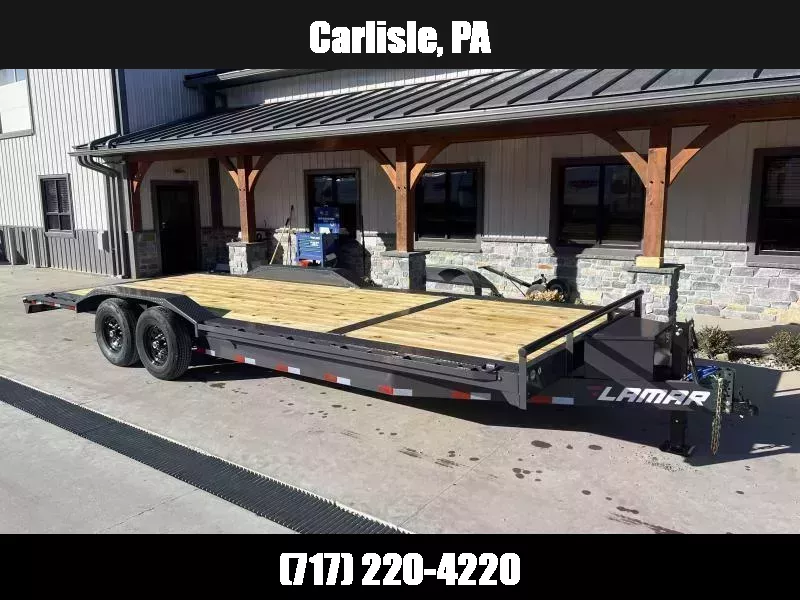 2026 Lamar 102x24' Car Hauler Trailer 14000# GVW * 8" TONGUE AND FRAME * 102" DECK * DRIVE OVER FENDERS * TOOLBOX * 4 D-RINGS * WINCH PLATE * 4' DOVETAIL * REAR JACKSTANDS * SLIDE IN RAMPS * CHARCOAL 1761967468
