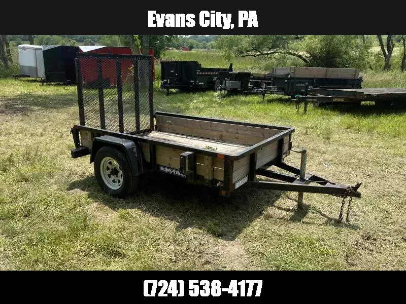 USED Sure-Trac 5x8 Utility Trailer 2990 GVW * WOOD HIGH SIDES * SPARE TIRE MOUNT * TUBE TOP * SET BACK JACK * SPRING ASSIST GATE * FOLD IN GATE * WIRING IN CONDUIT 1750183940
