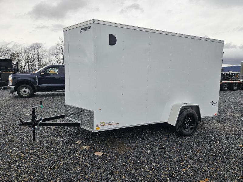 2025 Pace American 6x12' Enclosed Cargo Trailer 2990# GVW * WHITE EXTERIOR * 4" TONGUE AND FRAME * .030 SEMI-SCREWLESS EXTERIOR * TUBE STUDS * 1 PIECE ALUMINUM ROOF * UNDERCOATING * RAMP DOOR