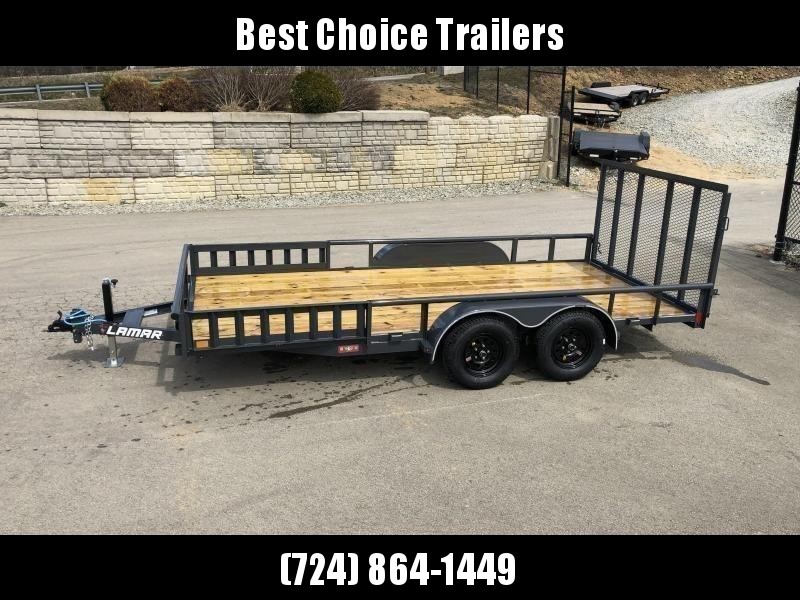2020 Lamar 7x16' ATV Utility Trailer 7000# GVW * ATV SIDE RAMPS * CHARCOAL * PIPE TOP RAIL * ADJUSTABLE COUPLER * DROP LEG JACK * 2x2" TUBE GATE W/ SPRING ASSIST * COLD WEATHER HARNESS * 4" CHANNEL TONGUE * STAKE POCKETS * TEARDROP FENDERS * BULLET LED'S 2020 Lamar 7x16' ATV Utility Trailer 7000# GVW * ATV SIDE RAMPS * CHARCOAL * PIPE TOP RAIL * ADJUSTABLE COUPLER * DROP LEG JACK * 2x2" TUBE GATE W/ SPRING ASSIST * COLD WEATHER HARNESS * 4" CHANNEL TONGUE * STAKE POCKETS * TEARDROP FENDERS * BULLET LED'S