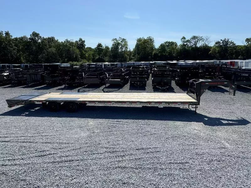 2026 MAXXD 102x32' LDX Gooseneck Flatbed Trailer 25990# GVW * FULL WIDTH RAMPS * EOH BRAKES * 2-25K 2-SPEED SEMI STYLE JACKS * 19# PIERCED I-BEAM FRAME * TORQUE TUBE * UNDER FRAME BRIDGE * WINCH PLATE * HDSS SUSPENSION * METALLIC GREY