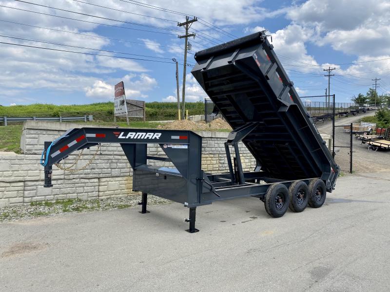 2021 Lamar 7x16' Gooseneck Dump Trailer 21000# GVW * DUAL JACKS * FULL TOOLBOX * OIL BATH * REAR JACKSTANDS * 7GA FLOOR * TRIPLE AXLE * TARP KIT * OVERSIZE 6X21.5" SCISSOR HOIST * CHARCOAL * RIGID RAILS * NESTLED I-BEAM FRAME 28" H * 12" O.C. C/M 2021 Lamar 7x16' Gooseneck Dump Trailer 21000# GVW * DUAL JACKS * FULL TOOLBOX * OIL BATH * REAR JACKSTANDS * 7GA FLOOR * TRIPLE AXLE * TARP KIT * OVERSIZE 6X21.5" SCISSOR HOIST * CHARCOAL * RIGID RAILS * NESTLED I-BEAM FRAME 28" H * 12" O.C. C/M