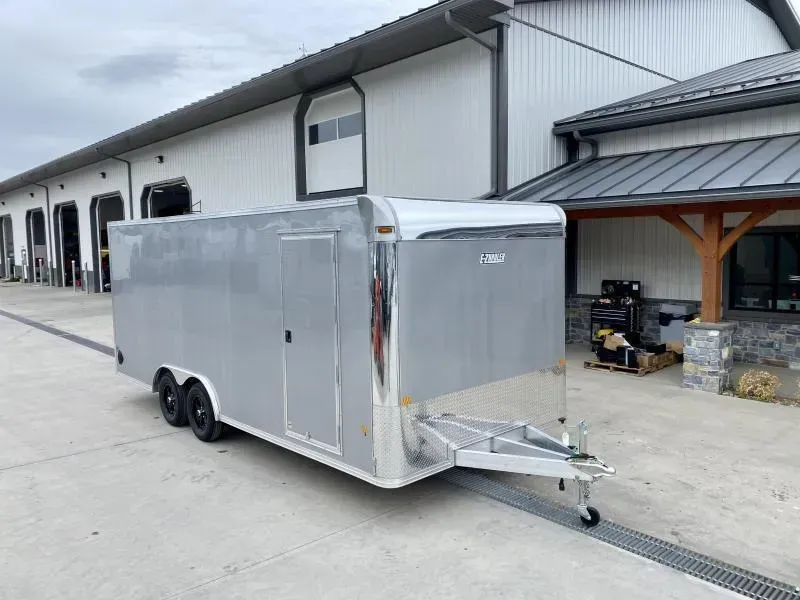 2026 E-Z Hauler 8.5x20' Aluminum Enclosed Car Hauler 7000# GVW * WHITE .080 POLYCOR EXTERIOR * V-NOSE * ALUMINUM WHEELS * ALUMINUM FRAME * 16" O/C * SCREWLESS * ONE PC ROOF * 4 D-RINGS * BEAVERTAIL