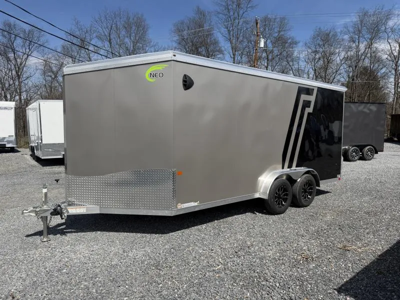 2026 NEO Trailers 7.5x16' NAMR Aluminum Enclosed Powersports Trailer * BLACK+PEWTER * TORSION SUSPENSION * VINYL WALLS * 7' HEIGHT - UTV PKG * ALUMINUM WHEELS * TIE DOWN SYSTEM * NXP RAMP DOOR