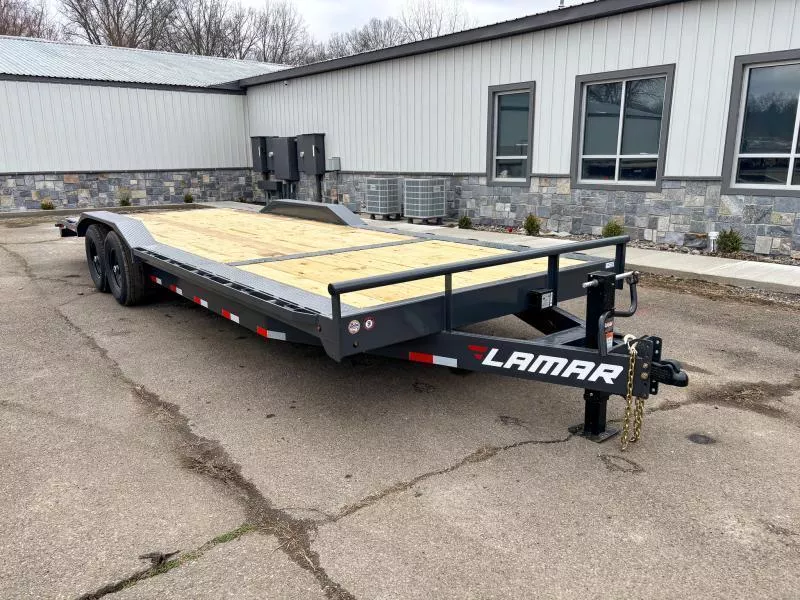 2025 Lamar 102x24' Car Hauler Trailer 14000# GVW * SLIDE IN RAMPS * CHARCOAL * 8" TONGUE AND FRAME * 102" DECK * DRIVE OVER FENDERS * CHARCOAL