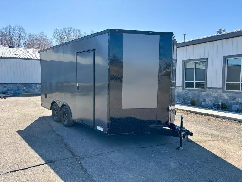 2026 Xtreme Cargo 8.5x16 Enclosed Car Hauler Trailer 7000# GVW * REAR SPOILER W/ LOAD LIGHTS * SILVER BLACKOUT * 7' HEIGHT UTV PKG * .030 SEMI-SCREWLESS * RV DOOR * PLYWOOD WALLS AND FLOOR * TUBE STUDS * D-RINGS * 6" TUBE FRAME