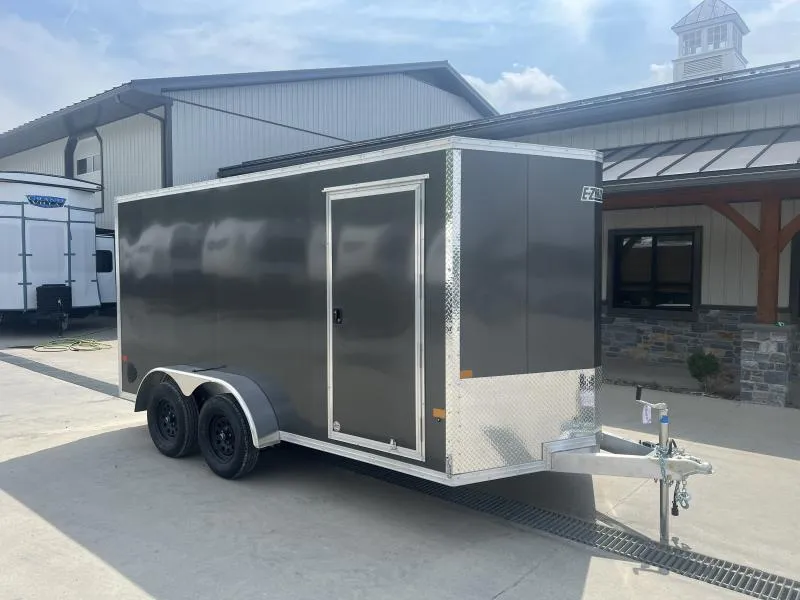 2026 E-Z Hauler 7x16' Aluminum Enclosed Cargo Trailer 7000# GVW * 6'6" INTERIOR * CHARCOAL .080 POLYCOR SCREWLESS EXTERIOR * ALUMINUM WHEELS * 1 PC ROOF * RAMP DOOR