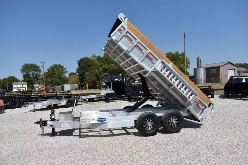 2026 Nordtek 7x14' Aluminum High Side Dump Trailer 16000# GVW * HYDRAULIC JACK * 3' HIGH SIDES * 8000# AXLES * 7GA FLOOR * SCISSOR LIFT * ALUMINUM TOOLBOX & WHEELS * 12K DROP LEG JACK * 8" TONGUE * RAMPS INCLUDED * DELUXE TARP KIT * 12" O.C. CROSSMEMBERS