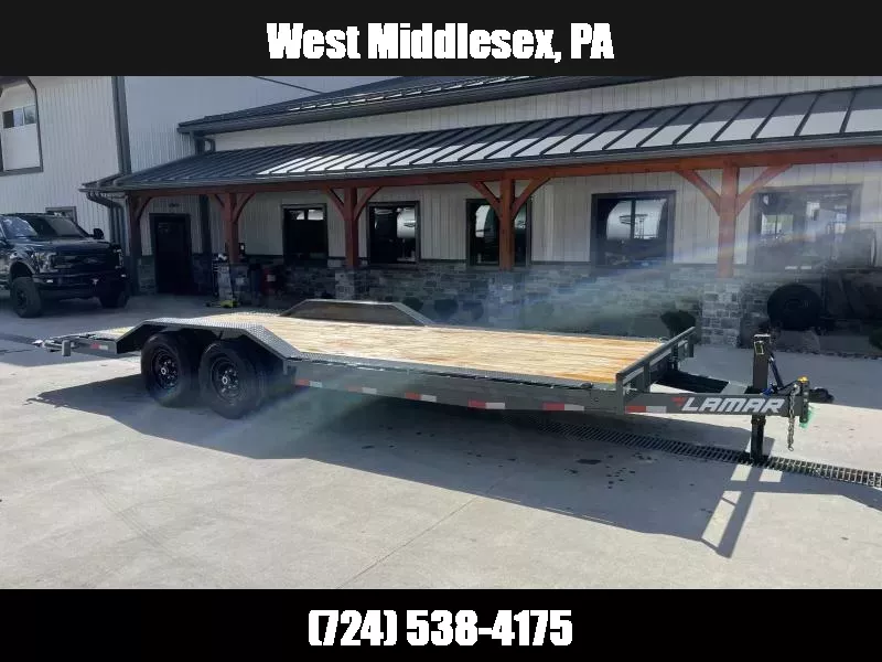 2025 Lamar 102x22' Car Hauler Trailer 14000# GVW * SLIDE IN RAMPS * CHARCOAL * 102" DECK * DRIVE OVER FENDERS * CHARCOAL