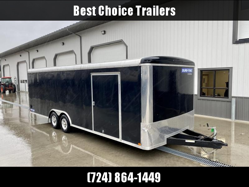 USED 2017 Sure-Trac 8.5x24' Pro Series Enclosed Car Hauler Trailer 9900# GVW * BLACK EXTERIOR * .030 SCREWLESS EXTERIOR * ROUND TOP * ALUMINUM WHEELS * 1 PC ROOF * 6" TUBE FRAME * 48" RV DOOR * PLYWOOD * 5200# AXLES * TUBE STUDS * CUSTOM SHELVING * SPARE USED 2017 Sure-Trac 8.5x24' Pro Series Enclosed Car Hauler Trailer 9900# GVW * BLACK EXTERIOR * .030 SCREWLESS EXTERIOR * ROUND TOP * ALUMINUM WHEELS * 1 PC ROOF * 6" TUBE FRAME * 48" RV DOOR * PLYWOOD * 5200# AXLES * TUBE STUDS * CUSTOM SHELVING * SPARE