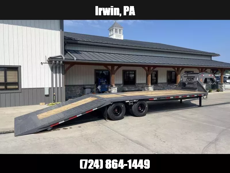 2026 RawMaxx 102x32' Gooseneck Hydraulic Dovetail Trailer 24000# GVW * 11' DOVETAIL * EOH BRAKES * 12000# DEXTER AXLES * HDSS SUSPENSION * 14-PLY TIRES * DUAL HYDRAULIC JACKS * PIERCED I-BEAM FRAME * WINCH PLATE * WIRELESS REMOTE * SOLAR