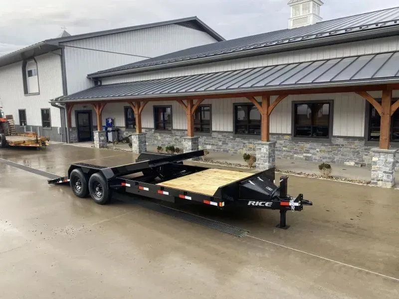 2026 Rice 7x20' Gravity Tilt Equipment Trailer 14000# GVW * 16+4 SPLIT DECK GRAVITY TILT * TOOLBOX * STOP/CONTROL VALVE * LED'S * POWDERCOATED * 6" TONGUE AND FRAME * 12K DROP LEG JACK * ADJUSTABLE COUPLER