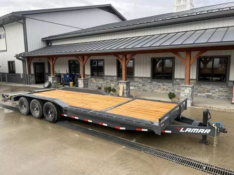 2026 Lamar 102x26' Equipment Trailer 21000# GVW * TRIPLE AXLE * FULL WIDTH RAMPS * 102" DECK * DRIVE OVER FENDERS * CHARCOAL * D-RINGS * 8IN FRAME UPGRADE 