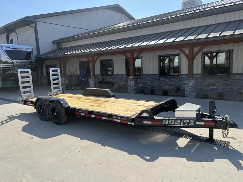 2026 Moritz 7x20' Equipment Trailer 16000# GVW * 8000# DEXTER AXLES * 17.5" 16-PLY TIRES * TORSION SUSPENSION * WET COAT PAINT * 8"/15# I-BEAM FRAME * ALUMINUM RAMPS & TOOLBOX * 4-BOLT COUPLER * DROP AXLES