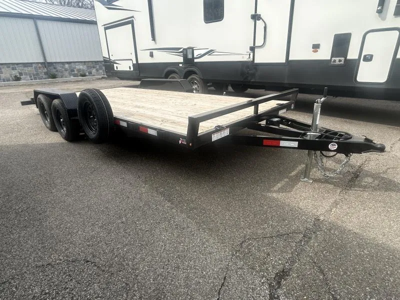 USED 2025 Sure-Trac 7x18 Wood Deck Car Hauler 7000# GVW * REAR SLIDE OUT PUNCH PLATE FINGERJOINTED RAMPS * DIAMOND PLATE FENDERS * SEALED WIRING HARNESS * SET BACK JACK * STAKE POCKETS/D-RINGS * DIAMOND PLATE DOVETAIL