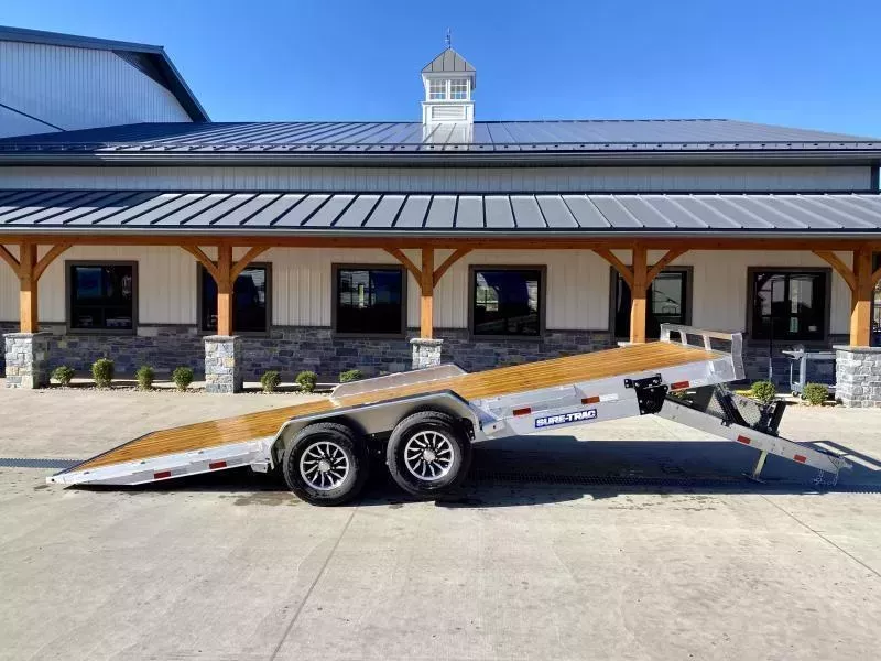 2026 Sure Trac 7x18' Aluminum Deluxe Power Tilt Car Hauler Trailer 7000# GVW * POWER TILT * 6" CHANNEL TONGUE & FRAME * REMOVABLE FENDERS * EXTRA STAKE POCKETS * ALUMINUM WHEELS