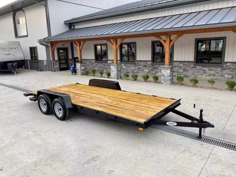 2026 AMO 7x20' Wood Deck Car Trailer 7000# GVW * LED TAIL LIGHTS * STACKED CHANNEL TONGUE/FRAME * BEAVERTAIL * REMOVABLE FENDERS * 2-AXLE BRAKES