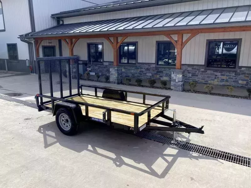 2026 Sure-Trac 5x8' Tube Top Utility Landscape Trailer 2990# GVW * 2" TUBE TOP RAIL * 2X2" TUBE GATE C/M + SPRING ASSIST + FOLD FLAT * TOOLESS GATE REMOVAL * SPARE MOUNT * PROTECTED WIRING * SET BACK JACK * STAKE POCKETS * BULLET LED'
