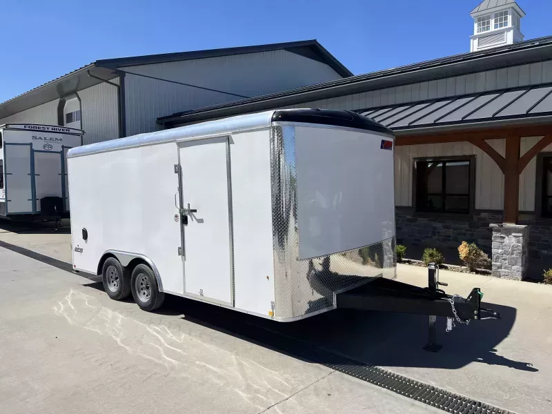 2025 Pace American 8.5x16' Enclosed Commercial Landscape Trailer * WHITE EXTERIOR * 12" EXTENDED TONGUE * ADJUSTABLE COUPLER * 12" KICKPLATE * RAMP KNIFE EDGE * SCREWLESS EXTERIOR * SLANT V-NOSE * 1 PIECE ALUMINUM ROOF * UNDERCOATING * ALL 16" O.C. C/M