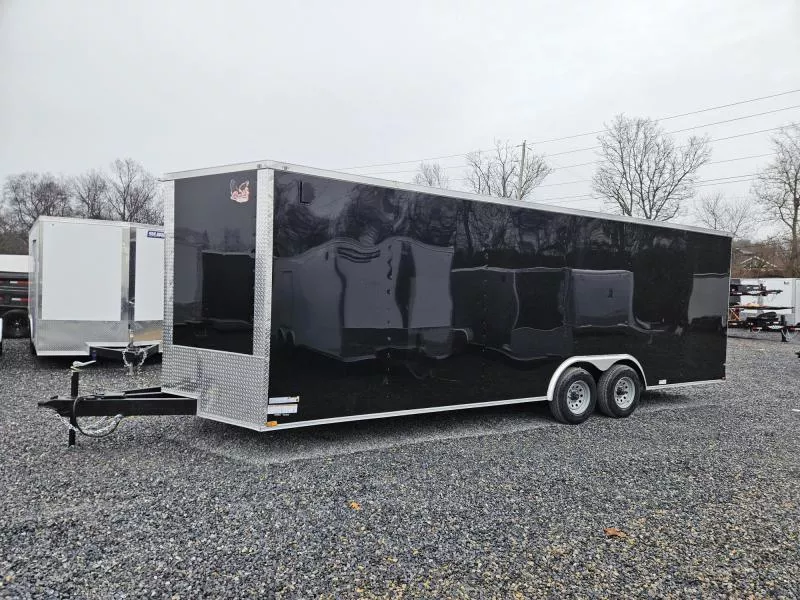 2026 Quality 8.5x24' Enclosed Car Hauler Trailer 9990# GVW * BLACK .080 POLYCOR EXTERIOR * 7' HEIGHT * SEMI-SCREWLESS * HD RAMP DOOR * PLYWOOD WALLS & FLOORS * TUBE WALL AND CEILING STUDS * LED LIGHTS * 16" O.C. WALL AND FLOORS * RV DOOR * V-NOSE