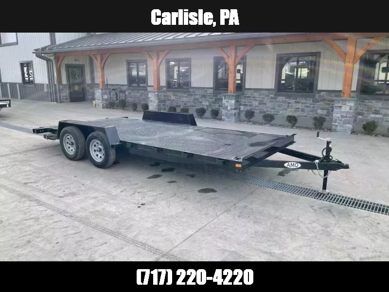 2026 AMO 7x18' Steel Deck Car Trailer 7000# GVW * LED TAIL LIGHTS * STACKED CHANNEL TONGUE/FRAME * 2' BEAVERTAIL * REMOVABLE FENDERS * 2-AXLE BRAKES * STEEL FLOOR * D-RINGS 1772335903