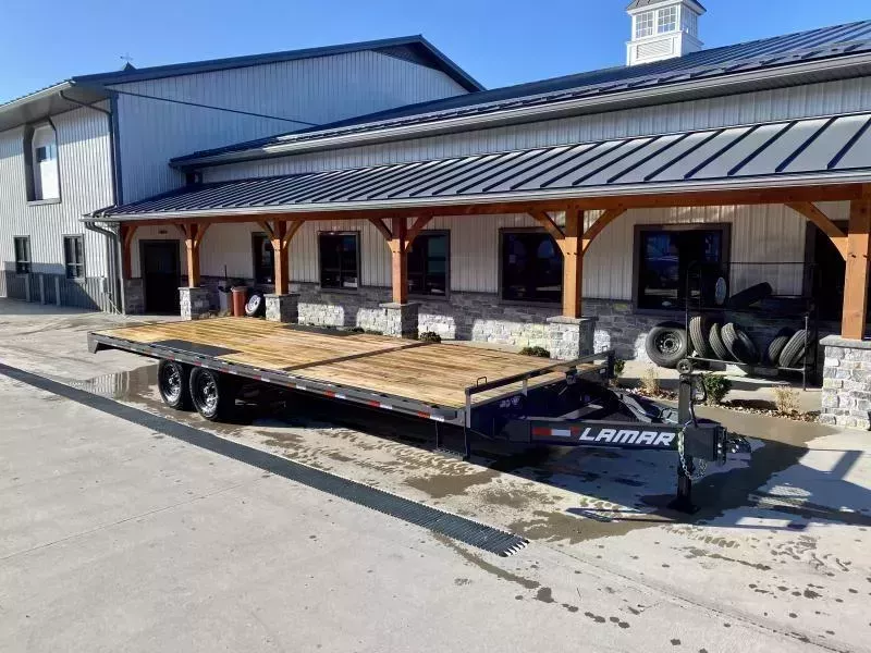2026 Lamar 102x24' Flatbed Deckover Trailer 14000# GVW * 8' SLIDE IN RAMPS * CHARCOAL * TOOL TRAY * HD CAST COUPLER * I-BEAM FRAME * 16" O.C. C/M * RUBRAIL/STAKE POCKETS/PIPE SPOOLS * CHANNEL SIDE RAIL * 12K JACK