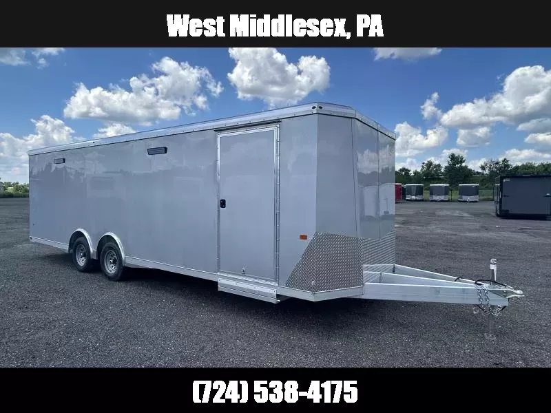 2025 NEO 8.5X26' Aluminum Enclosed Car Hauler Trailer 9990# GVW * SILVER EXTERIOR * EXTRUDED ALUMINUM FLOOR/RAMP * SPREAD AXLE * FULL ESCAPE DOOR * ALUMINUM WHEELS * BASE/OVERHEAD CABINETS * FINISHED WALLS/CEILING * ELECTRIC PKG 1751907707