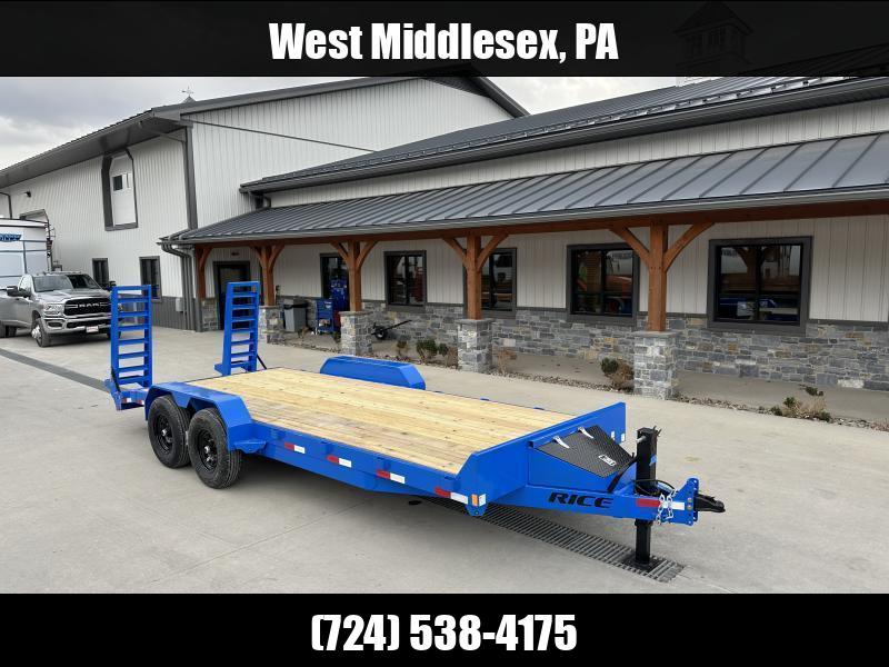 2025 Rice 7x18' Equipment Lowboy Trailer 14000# GVW * STAND UP WEDGE RAMPS * TOOLBOX * LED'S *  AG BLUE POWDERCOAT * 6" TONGUE AND FRAME * TREADPLATE BEAVERTAIL * DROP LEG JACK * ADJUSTABLE COUPLER 1750183921