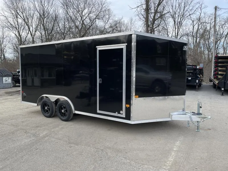 2026 E-Z Hauler 8.5x16' Aluminum Enclosed Car Hauler 7000# GVW * +6"/7'4" HEIGHT * WHITE .080 POLYCOR EXTERIOR * ALUMINUM WHEELS * ALUMINUM FRAME * 16" O/C * SCREWLESS * ONE PC ROOF