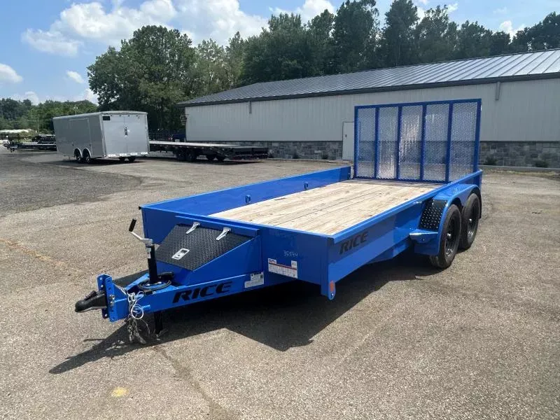 2026 Rice Trailers 7x14' Steel High Side Landscape Utility Trailer 7000# GVW * RED POWDERCOAT * TRIPLE TUBE TONGUE * ADJUSTABLE COUPLER * SETBACK JACK * TOOLBOX * 2x2" TUBE GATE * 8 D-RING TIE DOWNS * 15" RADIALS * BULLET LEDS