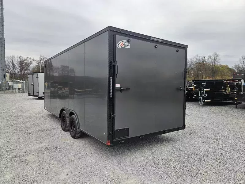 2026 Xtreme Cargo 8.5x20 Enclosed Car Hauler Trailer 7000# GVW * 7' HEIGHT UTV PKG * CHARCOAL BLACKOUT PACKAGE * REAR SPOILER W/ LOADING LIGHT * .080 POLYCOR SEMI-SCREWLESS * RV DOOR * PLYWOOD WALLS AND FLOOR * TUBE STUDS * D-RINGS * 6" TUBE FRAME NfO7nM3hzsmn