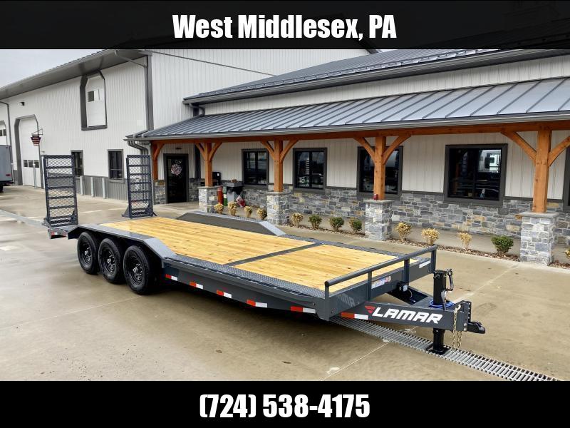 2025 Lamar 102x24' Equipment Trailer 21000# GVW * TRIPLE AXLE * STAND UP DELUXE RAMPS * 102" DECK * DRIVE OVER FENDERS * CHARCOAL * D-RINGS * 8IN FRAME UPGRADE  1751146025