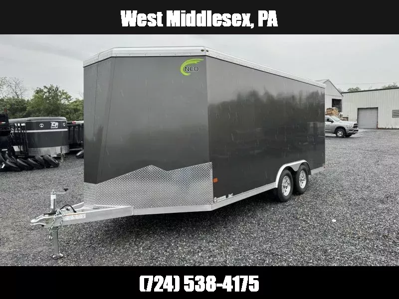 2026 NEO 8.5x20' NAUX Aluminum Enclosed UTV Trailer 7000# GVW * WHITE EXTERIOR * UTV ESCAPE DOOR * DRT REAR SPOILER * CABLELESS REAR RAMP * NXP LATCH * ROUND TOP/V-NOSE * SCREWLESS * ALUMINUM WHEELS * L-TRACK TIE DOWN SYSTEM * INTEGRATED FRAME 1756829429