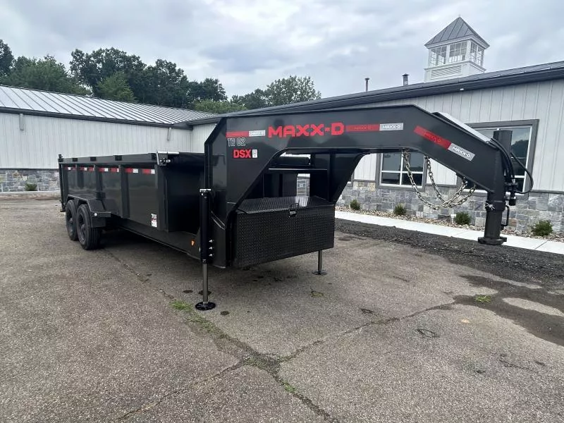 USED MAXXD 7x18' DSX Gooseneck Dump Trailer 21000# GVW * DEXTER 10000# AXLES * 7GA FLOOR * OVERSIZE 5IN/4 STAGE TELESCOPIC LIFT * 10"/19# I-BEAM FRAME * 7GA FLOOR * 12" O.C. I-BEAM *