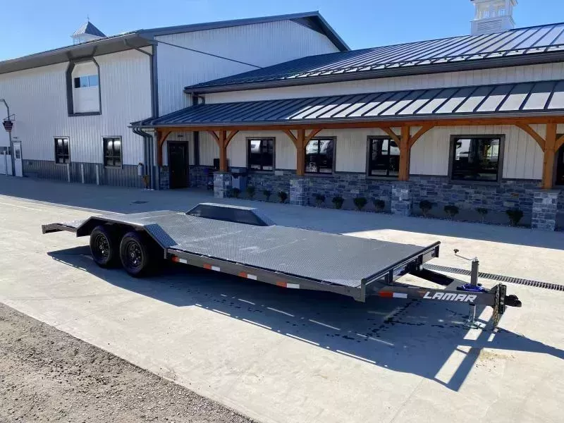 2026 Lamar 102x22' Buggy Hauler Car Trailer 9990# GVW * 102" DECK * DRIVE OVER FENDERS * 11GA STEEL DECK * CHARCOAL POWDERCOATING * 7K DROP LEG JACK * CHANNEL C/M * ADJUSTABLE COUPLER * RUBRAIL