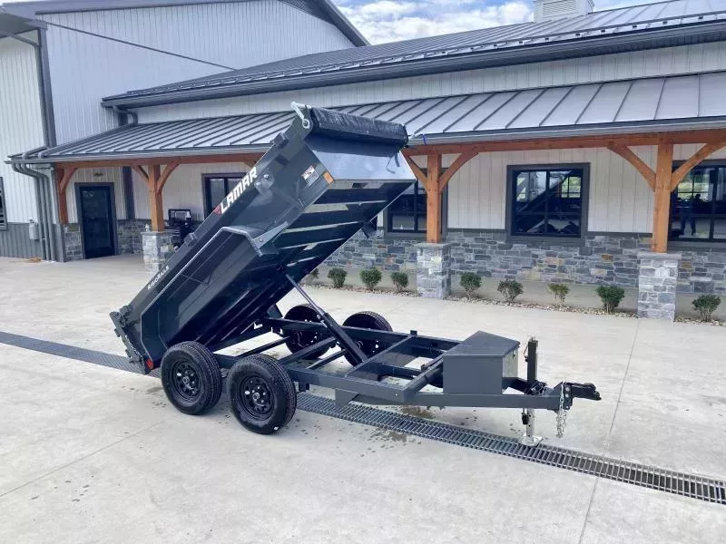 2026 Lamar 5x10' Deluxe Dump Trailer 7000# GVW * COMBO GATE * DELUXE TARP KIT * 7K JACK UPGRADE * UNDERMOUNT RAMPS * CHARCOAL * ADJUSTABLE COUPLER * RIGID RAILS * 110V CHARGER * DOUBLE CHANNEL FRAME * 10GA FLOOR * POWER UP/DOWN * 4" CHANNEL BED FRAME