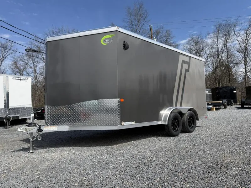2026 NEO Trailers 7.5x14' NAMR Aluminum Enclosed Powersports Trailer 7000# GVW * PEWTER & CHARCOAL 2-TONE * TORSION SUSPENSION * VINYL WALLS * 7' HEIGHT - UTV PKG * ALUMINUM WHEELS * TIE DOWN SYSTEM * NXP CABLELESS RAMP DOOR