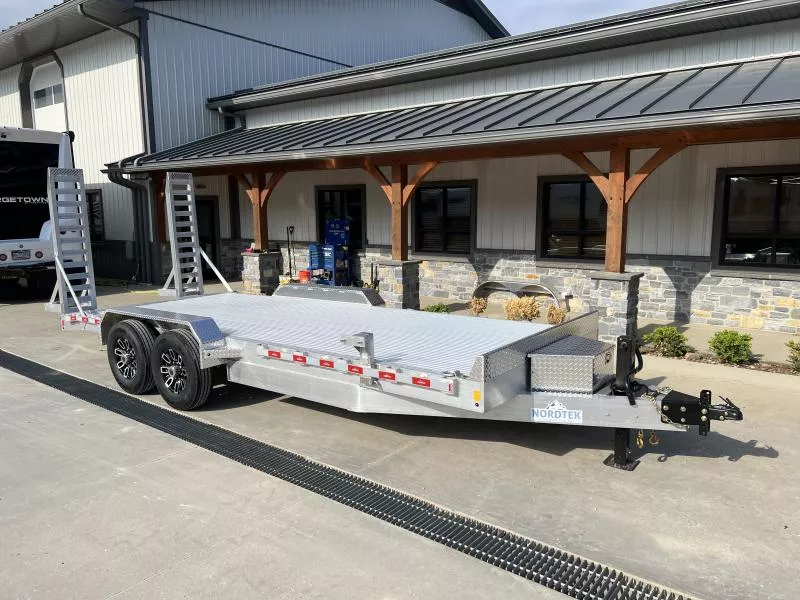 2026 Nordtek 7x20' Aluminum Equipment Trailer 16000# GVW * EXTRUDED ALUMINUM FLOOR * STAND UP RAMPS * ALUMINUM WHEELS * 8" TONGUE AND FRAME * 8000# AXLES * 4" CHANNEL C/M, 16" O.C. * A-FRAME TOOLBOX * D-RINGS/CHAIN SPOOLS/STAKE POCKETS/RUBRAIL * 12K JACK
