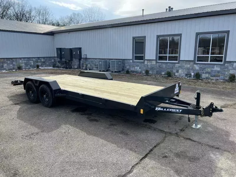 2026 Hillcrest Trailers 7x20' Car Hauler Trailer 9990# GVW * 5" CHANNEL TONGUE & FRAME * CHARCOAL POWER COAT * ADJUSTABLE COUPLER * SET BACK JACK * TRIPLE TUBE TONGUE * REAR SLIDE OUT RAMPS * 4 D-RINGS * 3" CHANNEL CROSSMEMBERS * REMOVABLE FENDERS