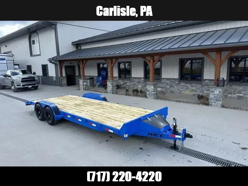 2026 Rice 7x16' Car Hauler Trailer 7000# GVW * AG BLUE * LED'S * POWDERCOATED * 5" TONGUE AND FRAME * TREADPLATE BEAVERTAIL * SET BACK JACK * ADJUSTABLE COUPLER 1772823954