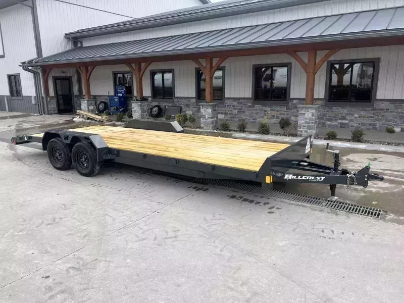 2026 Hillcrest Trailers 7x22' Car Hauler Trailer 7000 GVW * 5" CHANNEL TONGUE & FRAME * CHARCOAL POWER COAT * ADJUSTABLE COUPLER * SET BACK JACK * TRIPLE TUBE TONGUE * REAR SLIDE OUT RAMPS * 4 D-RINGS * 3" CHANNEL CROSSMEMBERS * REMOVABLE FENDERS