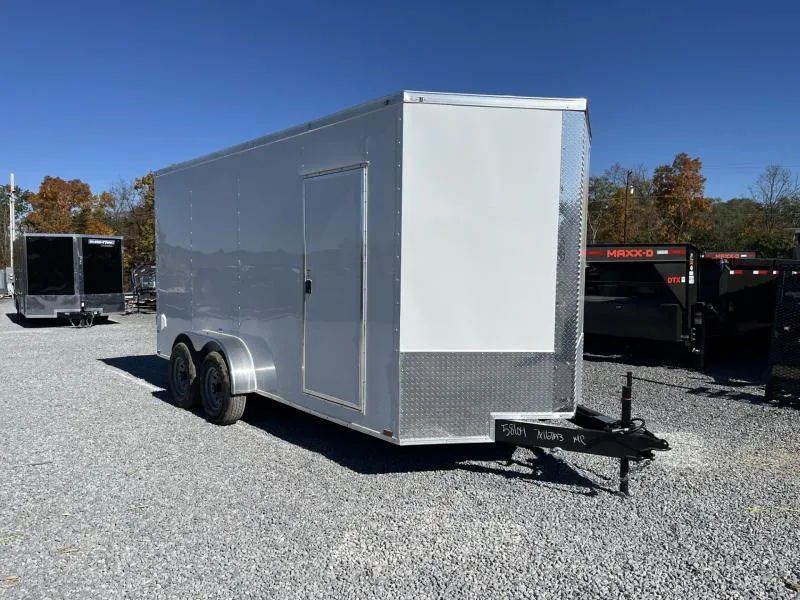 2026 Quality 7x16' Tandem Axle Enclosed Cargo Trailer 9990# GVW * 6" FRAME * 5200# AXLES * 7'6" HEIGHT * 60" EXTENDED TRIPLE TONGUE * WHITE .080 POLYCOR EXTERIOR * BARN DOORS * PLYWOOD WALLS & FLOORS * TUBE WALL & CEILING STUDS * 16" O.C. WALL AND FLOORS