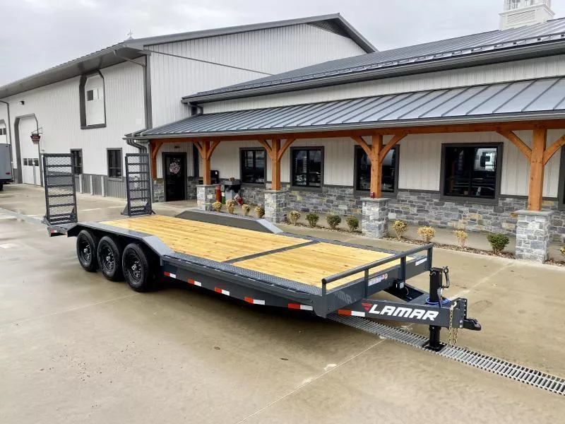 2025 Lamar 102x24' Equipment Trailer 21000# GVW * TRIPLE AXLE * STAND UP DELUXE RAMPS * 102" DECK * DRIVE OVER FENDERS * CHARCOAL * D-RINGS * 8IN FRAME UPGRADE 