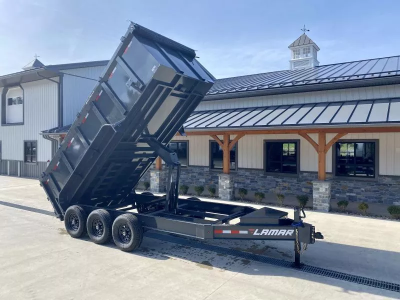 2026 Lamar 7x16' High Side Dump Trailer 21000# GVW * TRIPLE AXLE * 3' HIGH SIDES * 7GA FLOOR * TARP KIT * UNDERMOUNT RAMPS * TELESCOPIC HOIST * 12K JACK * CHARCOAL * RIGID RAILS * HD COUPLER * NESTLED I-BEAM FRAME * COMBO GATE * 12" O.C. C/M * SPARE MOUNT
