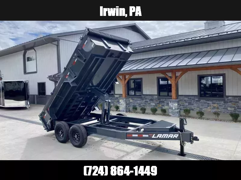 2026 Lamar 7x14' Dump Trailer 14000# GVW * 7GA FLOOR * TARP KIT * UNDERMOUNT RAMPS * SCISSOR HOIST * 12K JACK * CHARCOAL * RIGID RAILS * HD COUPLER * NESTLED I-BEAM FRAME 28" H * COMBO GATE * 12" O.C. C/M 1758212149