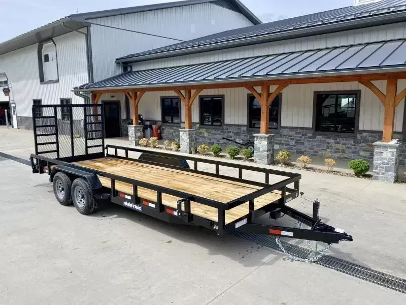 2026 Sure-Trac 7x18 Tube Top Utility Landscape Trailer 9900# GVW * PROFESSIONAL LANDSCAPE SERIES * HD REINFORCED GATE+SPRING ASSIST * 5" TONGUE & FRAME * 7K JACK * 2X3" TUBE TOP RAIL * SPARE MOUNT * PROTECTED WIRING * TRIPLE TONGUE * STAKE POCKETS