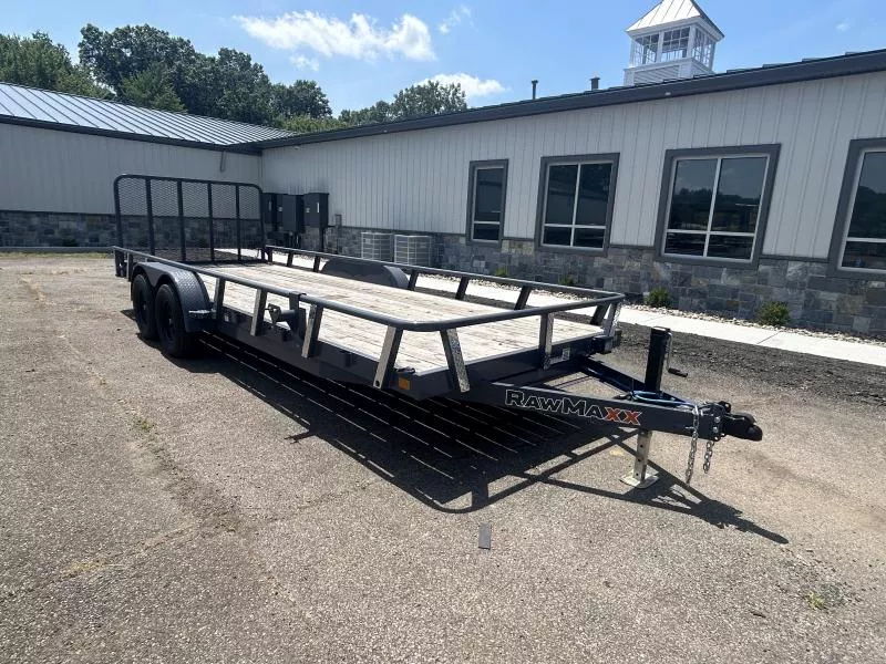 2025 RawMaxx 7x20' Tandem Axle Utility Landscape Trailer 7000# GVW * 5" CHANNEL TONGUE & FRAME * 16" O.C. 3" CHANNEL CROSSMEMBERS * DEXTER AXLES * ADJUSTABLE COUPLER * DROP LEG JACK * PIPE TOP RAIL * 4 D-RINGS * 8-PLY TIRES