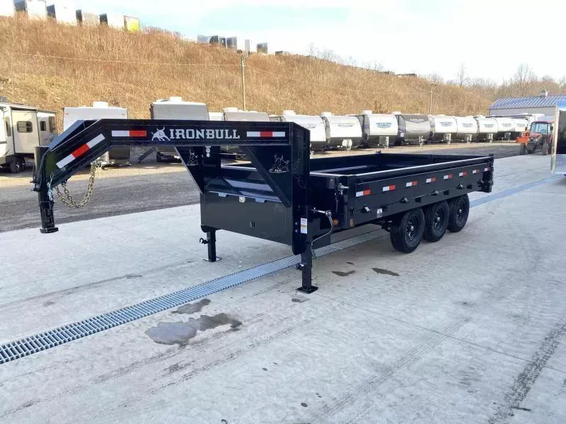 2026 Ironbull 8x16' Gooseneck Deckover Dump Trailer 21000# GVW * TARP KIT * I-BEAM FRAME * BED RUNNERS * FULL FRONT TOOLBOX * DUAL JACKS * FOLD DOWN SIDES * 5x20 SCISSOR * INTGRATED KEYWAY/10GA WALLS