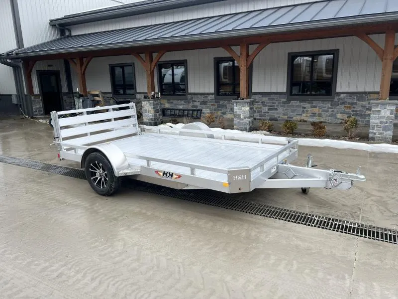 2026 H&H 76x12' Aluminum Utility Landscape Trailer 2990# GVW * EXTRUDED ALUMINUM FLOOR * BI FOLD GATE * ALUMINUM WHEELS * TRIPLE TUBE TONGUE * TORSION SUSPENSION * SWIVEL JACK * 4 D-RINGS * EXTENDED 54" GATE