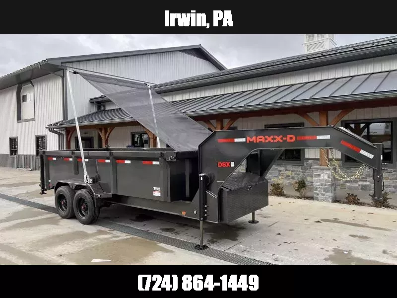 2026 MAXXD 7x16' DSX Gooseneck Dump Trailer 21000# GVW * 10000# AXLES * HYDRAULIC JACKS * 7GA FLOOR * OVERSIZE 5IN/4 STAGE TELESCOPIC LIFT * 10"/19# I-BEAM FRAME * 7GA FLOOR * 12" O.C. I-BEAM * WIRELESS * FLIPOVER TARP * JACKSTANDS * 3' HIGH SIDES 1760980510
